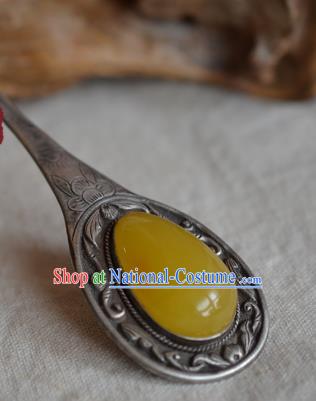 Chinese Ancient Empress Beeswax Hair Stick Traditional Qing Dynasty Silver Hairpin