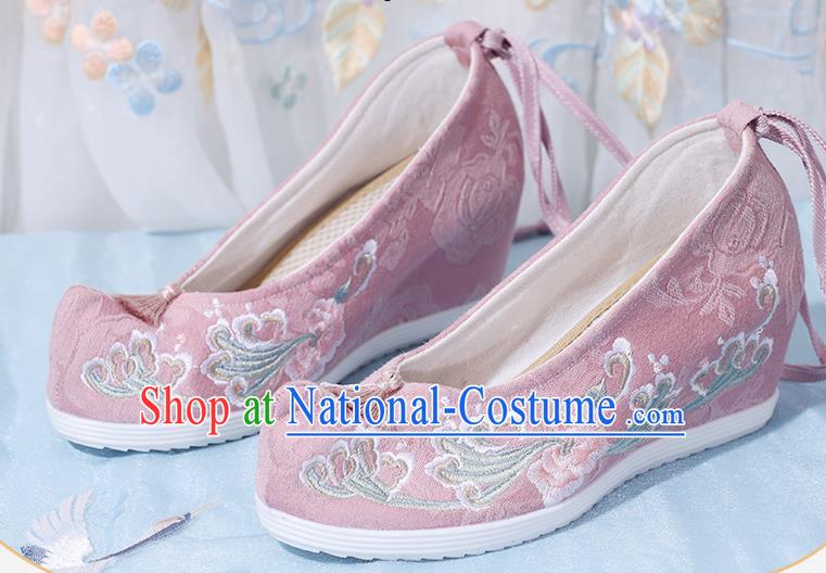 China National Wedge Heel Shoes Traditional Pink Cloth Shoes Embroidered Shoes