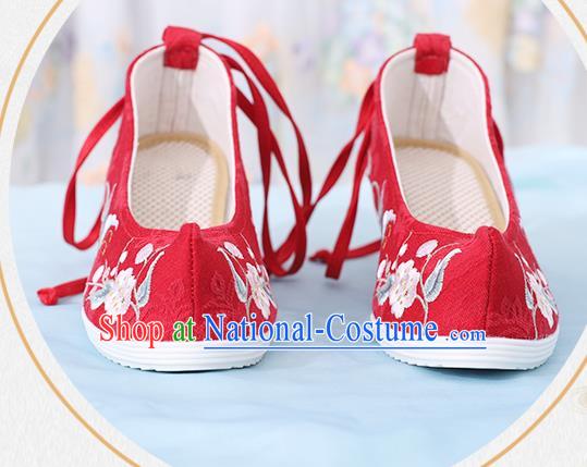 China Traditional Red Cloth Shoes National Wedge Heel Shoes Embroidered Plum Butterfly Shoes