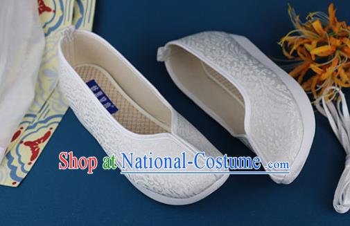 China Ancient Princess Shoes Traditional Ming Dynasty White Brocade Shoes