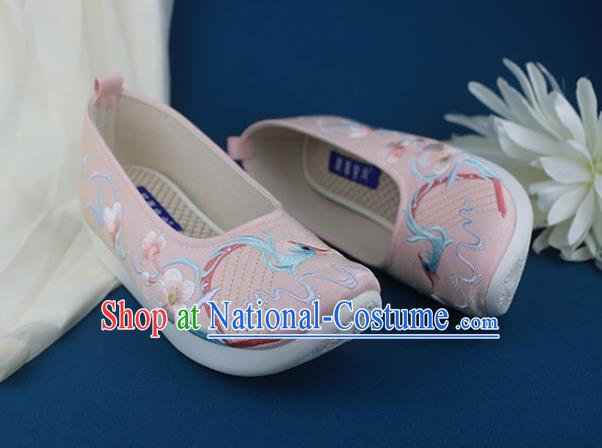 China Embroidered Pink Shoes Traditional Ming Dynasty Shoes Classical Dance Shoes