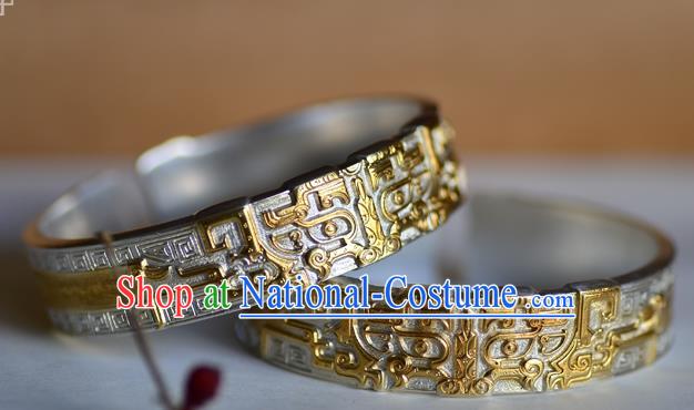 China National Silver Carving Bracelet Jewelry Traditional Handmade Bangle Accessories