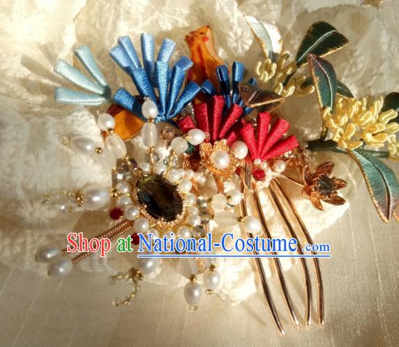 Chinese Traditional Song Dynasty Hairpin Hanfu Hair Accessories Ancient Princess Silk Osmanthus Hair Comb