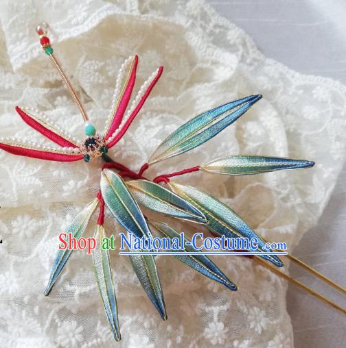 Chinese Traditional Silk Dragonfly Hairpin Hanfu Hair Accessories Ancient Song Dynasty Pearls Hair Stick