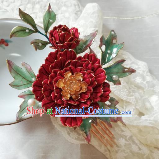 Chinese Traditional Hairpin Hanfu Hair Accessories Ancient Tang Dynasty Palace Lady Red Peony Hair Comb