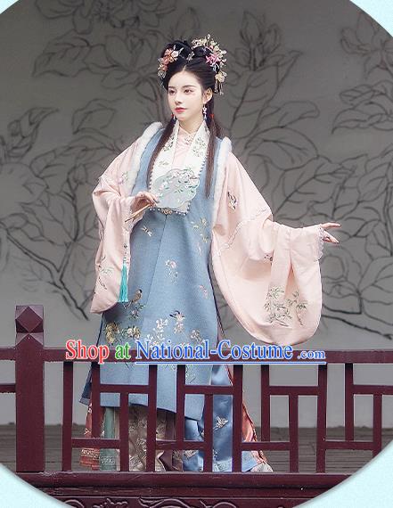 China Ancient Ming Dynasty Palace Princess Historical Costumes Traditional Hanfu Embroidered Apparels Full Set