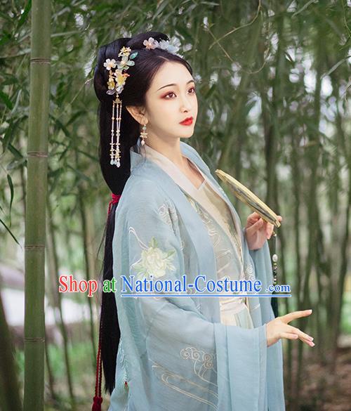 China Traditional Embroidered Hanfu Clothing Ancient Jin Dynasty Princess Costumes