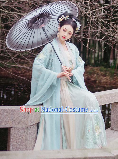 China Traditional Embroidered Hanfu Clothing Ancient Jin Dynasty Princess Costumes