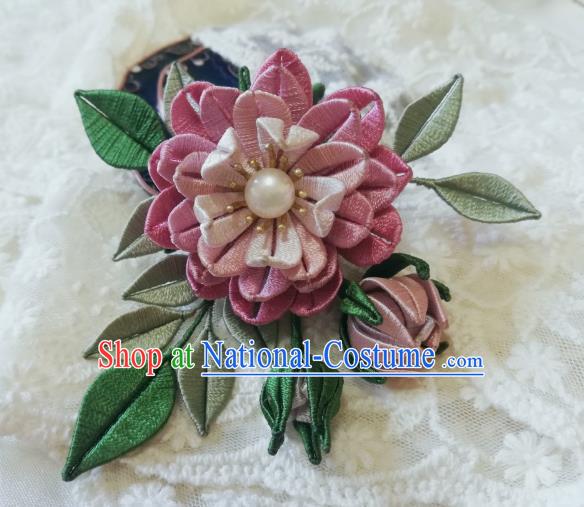 Chinese Traditional Hairpin Hanfu Hair Accessories Ancient Princess Pink Silk Peony Hair Stick