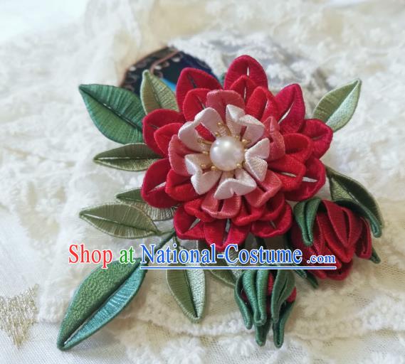 Chinese Traditional Red Silk Peony Hairpin Hanfu Hair Accessories Ancient Princess Hair Stick