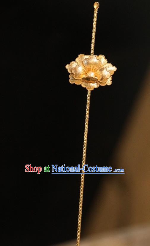 Chinese Traditional Court Hairpin Hanfu Hair Accessories Ancient Ming Dynasty Empress Golden Peony Hair Stick