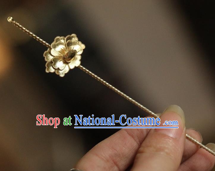 Chinese Traditional Court Hairpin Hanfu Hair Accessories Ancient Ming Dynasty Empress Golden Peony Hair Stick