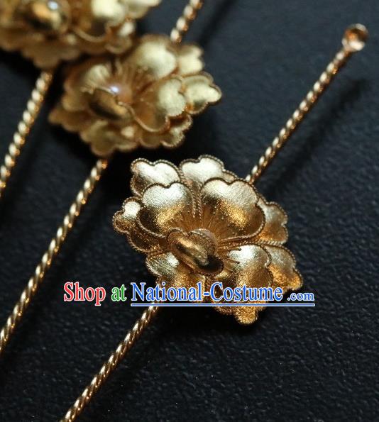 Chinese Traditional Court Hairpin Hanfu Hair Accessories Ancient Ming Dynasty Empress Golden Peony Hair Stick