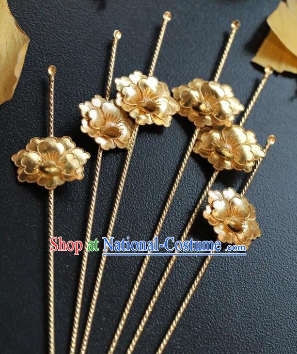 Chinese Traditional Court Hairpin Hanfu Hair Accessories Ancient Ming Dynasty Empress Golden Peony Hair Stick