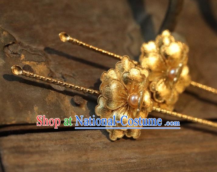 Chinese Traditional Court Hairpin Hanfu Hair Accessories Ancient Ming Dynasty Empress Golden Peony Hair Stick