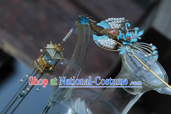 Chinese Traditional Court Tassel Hairpin Hanfu Hair Accessories Ancient Ming Dynasty Empress Golden Phoenix Hair Stick