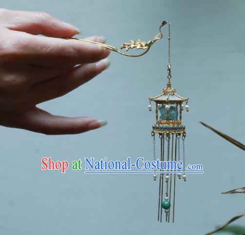 Chinese Traditional Court Tassel Hairpin Hanfu Hair Accessories Ancient Ming Dynasty Empress Golden Phoenix Hair Stick