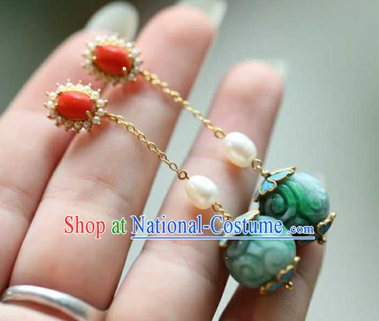 Chinese Traditional Pearls Earrings Accessories Ancient Empress Jade Ear Jewelry