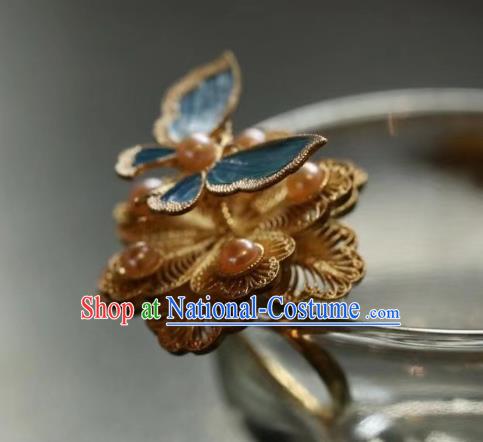 China National Cloisonne Butterfly Ring Jewelry Traditional Handmade Qing Dynasty Pearls Circlet Filigree Accessories