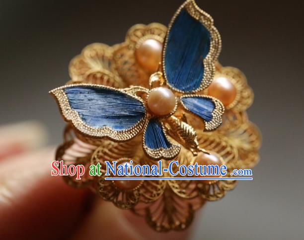 China National Cloisonne Butterfly Ring Jewelry Traditional Handmade Qing Dynasty Pearls Circlet Filigree Accessories