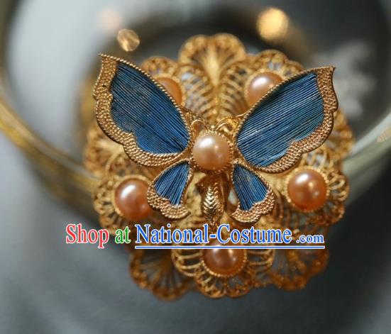 China National Cloisonne Butterfly Ring Jewelry Traditional Handmade Qing Dynasty Pearls Circlet Filigree Accessories