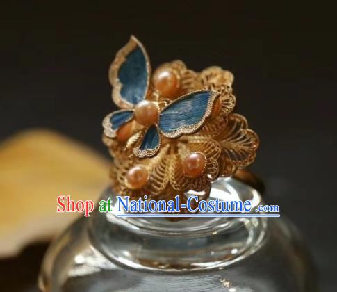 China National Cloisonne Butterfly Ring Jewelry Traditional Handmade Qing Dynasty Pearls Circlet Filigree Accessories