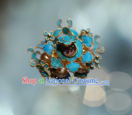 Chinese Traditional Qing Dynasty Cloisonne Earrings Accessories Ancient Empress Tourmaline Pearls Ear Jewelry