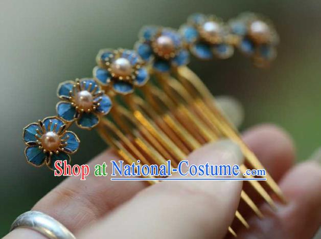 Chinese Traditional Ming Dynasty Pearls Plum Blossom Hairpin Handmade Hair Accessories Ancient Empress Hair Comb