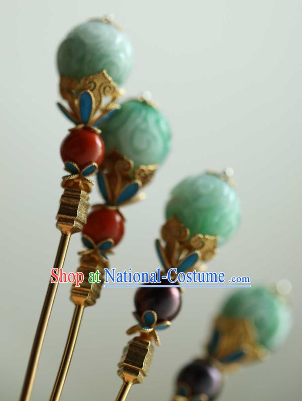 Chinese Ancient Empress Hair Stick Handmade Hair Accessories Traditional Qing Dynasty Jade Hairpin