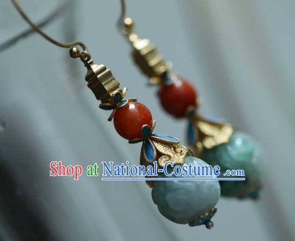 Chinese Ancient Qing Dynasty Ear Jewelry Traditional Court Jade Earrings Accessories