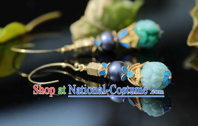 Chinese Traditional Court Jade Earrings Accessories Ancient Qing Dynasty Ear Jewelry