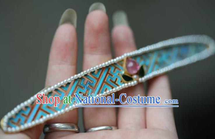 Chinese Ancient Empress Pearls Hair Crown Handmade Hair Accessories Traditional Ming Dynasty Tourmaline Hairpin