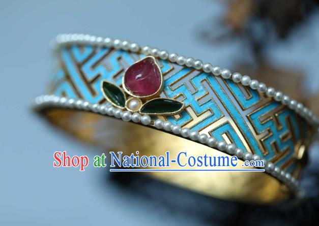 China National Tourmaline Bracelet Jewelry Traditional Cloisonne Accessories Handmade Qing Dynasty Pearls Bangle