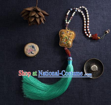 China Traditional Ming Dynasty Blueing Waist Jewelry Accessories National Green Tassel Pendant