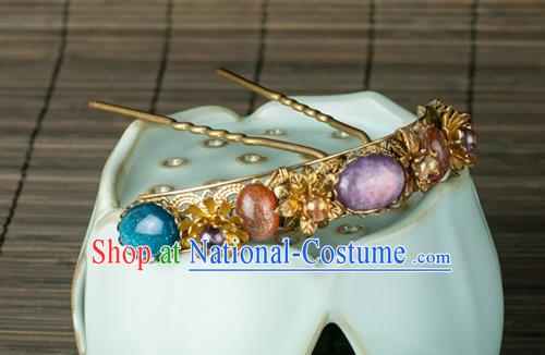 Chinese Ancient Palace Lady Gems Hair Stick Traditional Ming Dynasty Amethyst Hairpin