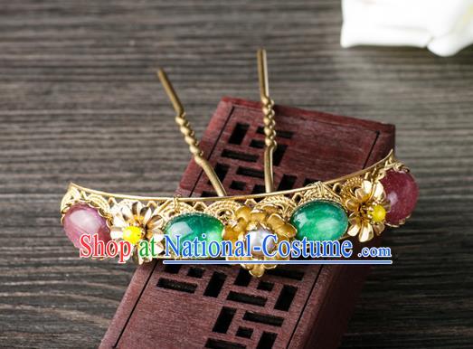 Chinese Ancient Court Princess Hair Accessories Traditional Ming Dynasty Palace Lady Chrysoprase Hairpin