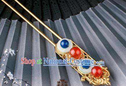 Chinese Ancient Queen Golden Hair Stick Traditional Ming Dynasty Empress Jade Hairpin