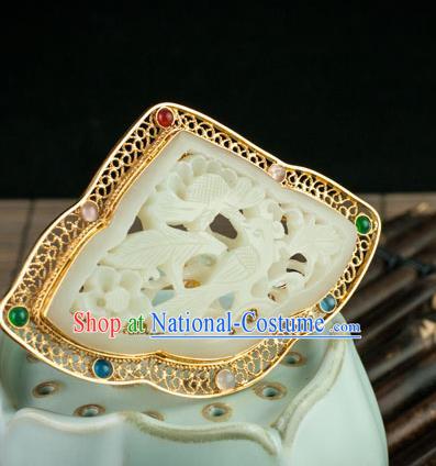 Chinese Ancient Empress Gems Hairpin Traditional Ming Dynasty Jade Carving Plum Hair Crown