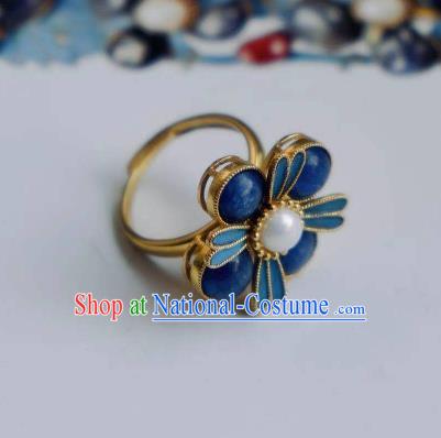 China Ancient Qing Dynasty Imperial Consort Ring Jewelry Traditional Handmade Sapphire Circlet Accessories