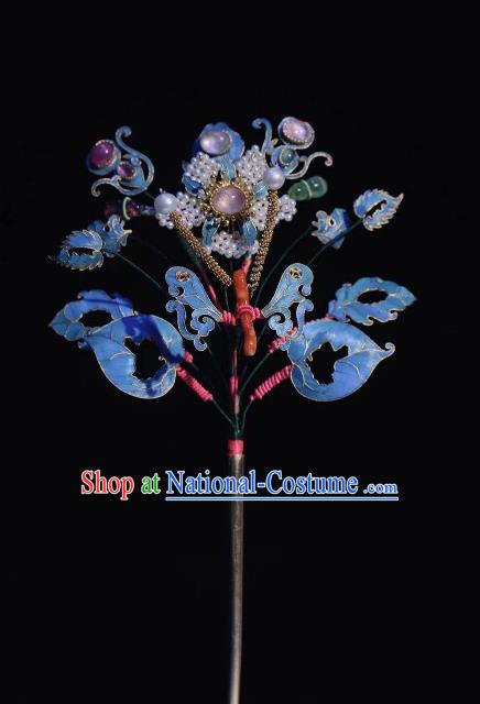 Chinese Ancient Court Empress Pearls Hairpin Traditional Qing Dynasty Imperial Concubine Cloisonne Hair Stick