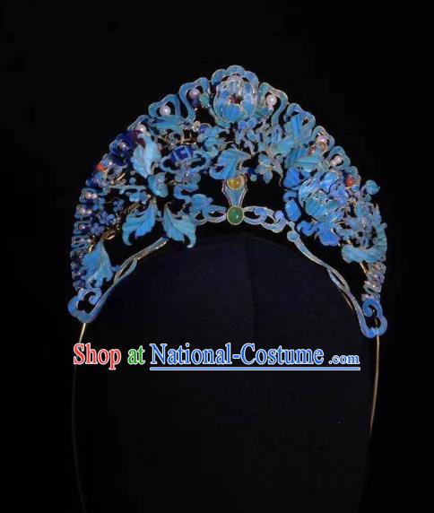 Chinese Ancient Court Queen Hair Jewelry Traditional Qing Dynasty Imperial Empress Cloisonne Hair Crown