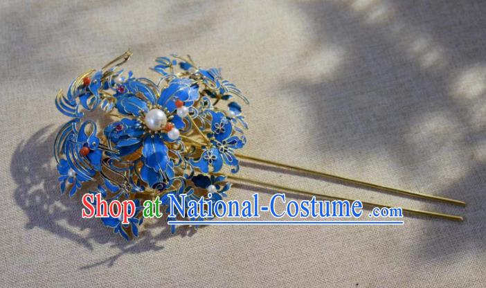 Chinese Traditional Qing Dynasty Empress Cloisonne Hairpin Ancient Court Queen Pearls Hair Jewelry