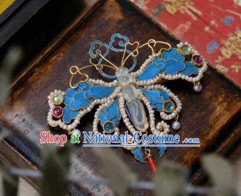 China Ancient Qing Dynasty Court Jewelry Traditional Handmade Pearls Dragonfly Brooch Accessories