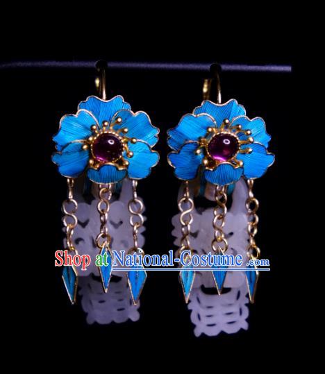 Chinese Traditional Amethyst Jewelry Ancient Queen Jade Ear Accessories Qing Dynasty Empress Earrings