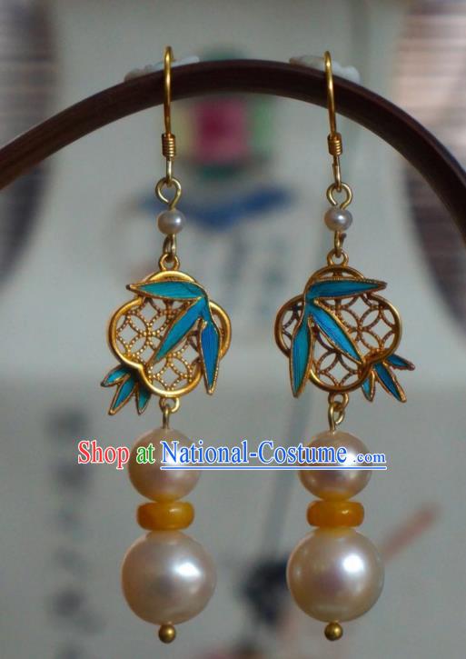 Chinese Ancient Queen Ear Accessories Qing Dynasty Empress Earrings Traditional Pearls Jewelry