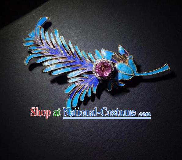 China Traditional Amethyst Necklace Jewelry Accessories Qing Dynasty Blueing Feather Necklet Pendant