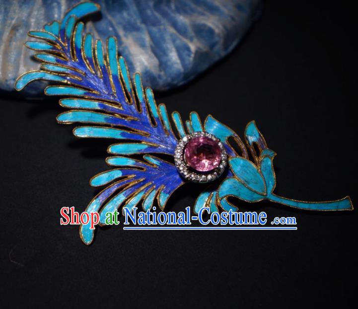 China Traditional Amethyst Necklace Jewelry Accessories Qing Dynasty Blueing Feather Necklet Pendant