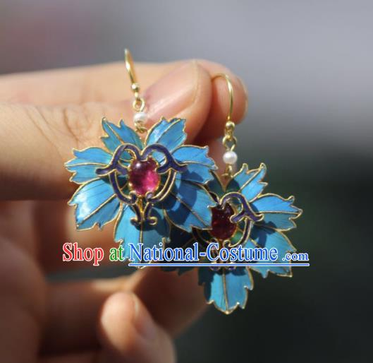 Chinese Traditional Jewelry Qing Dynasty Empress Earrings Ancient Queen Blueing Leaf Ear Accessories