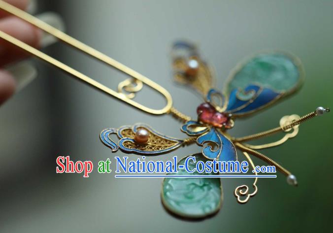 Chinese Traditional Song Dynasty Palace Hairpin Handmade Hair Accessories Ancient Empress Jade Butterfly Hair Stick