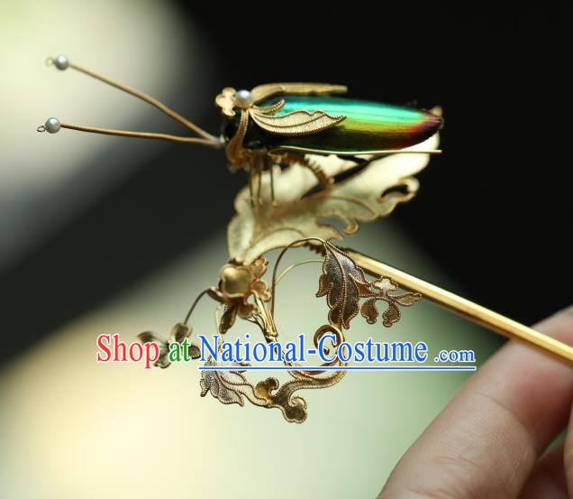 Chinese Handmade Hairpin Traditional Ming Dynasty Hair Accessories Ancient Empress Blueing Grasshopper Hair Stick